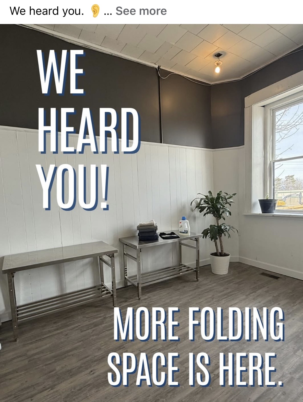 Clean folding area inside our laundromat